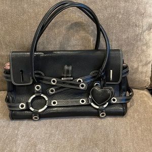 Luella Bartley satchel, black with white stitching